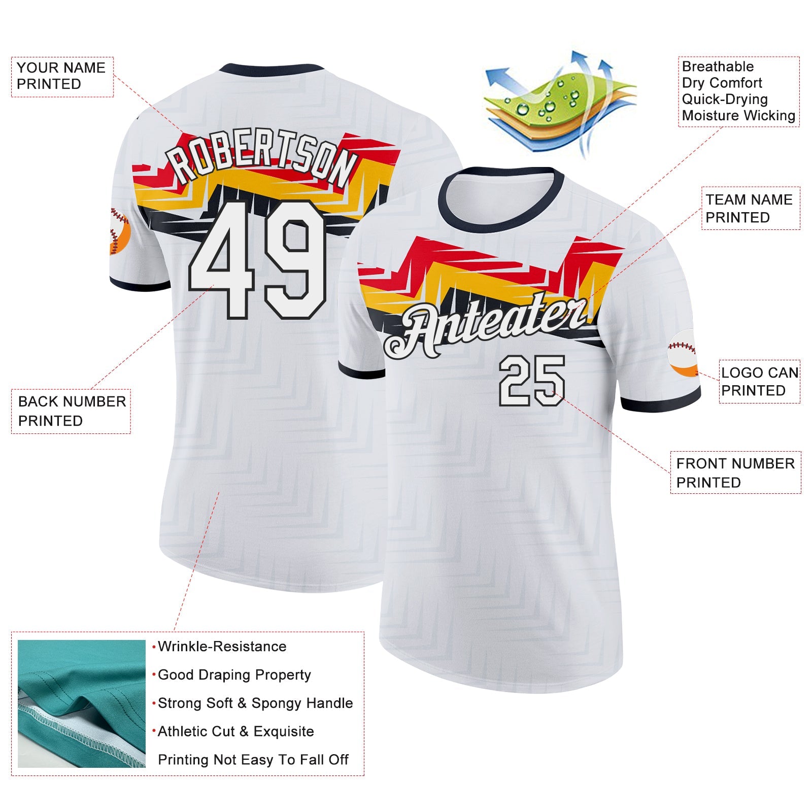 Custom White-Black Germany Chevron Zigzag Performance T-Shirt view 2