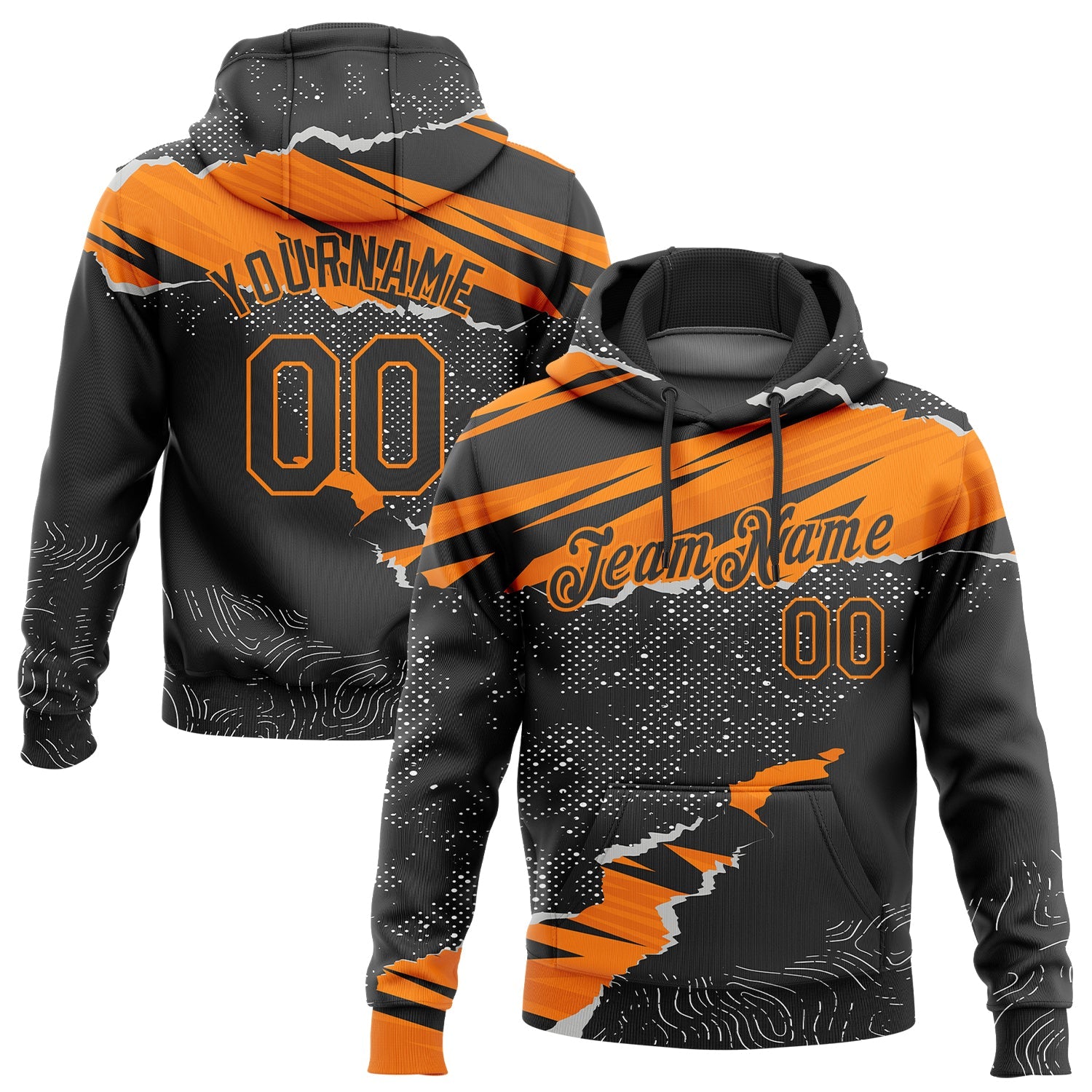 Custom Stitched Black Bay Orange 3D Pattern Design Torn Paper Style Sports Pullover Sweatshirt Hoodie - Main View