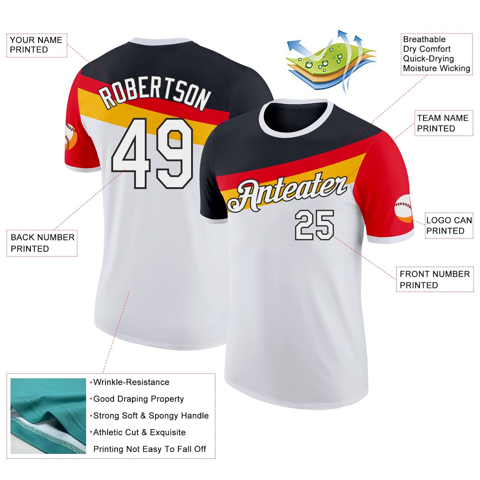 Custom White Red Yellow-Black Germany Flag Performance T-Shirt view 2