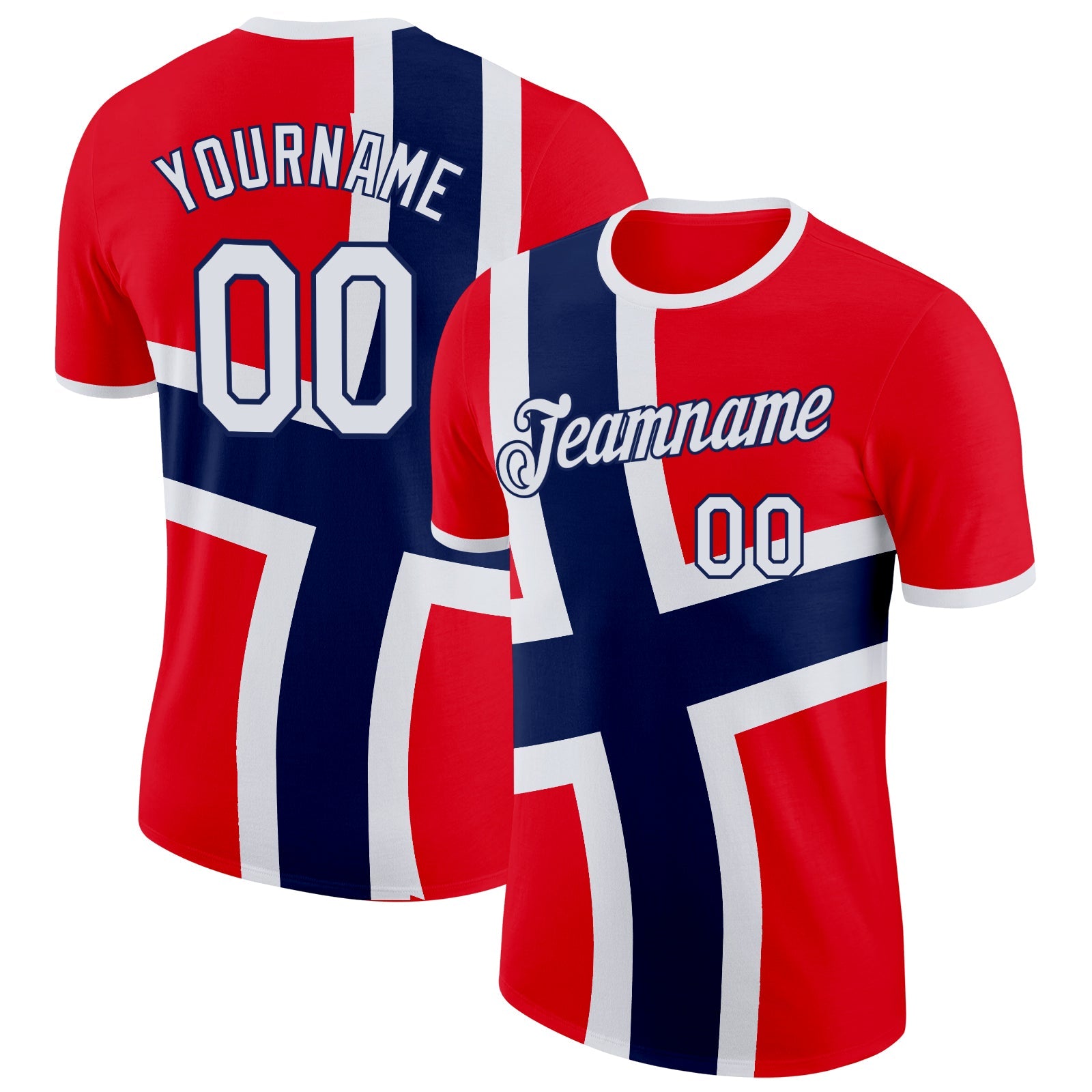 Custom Red White-Navy Norway Flag Performance T-Shirt - Main View