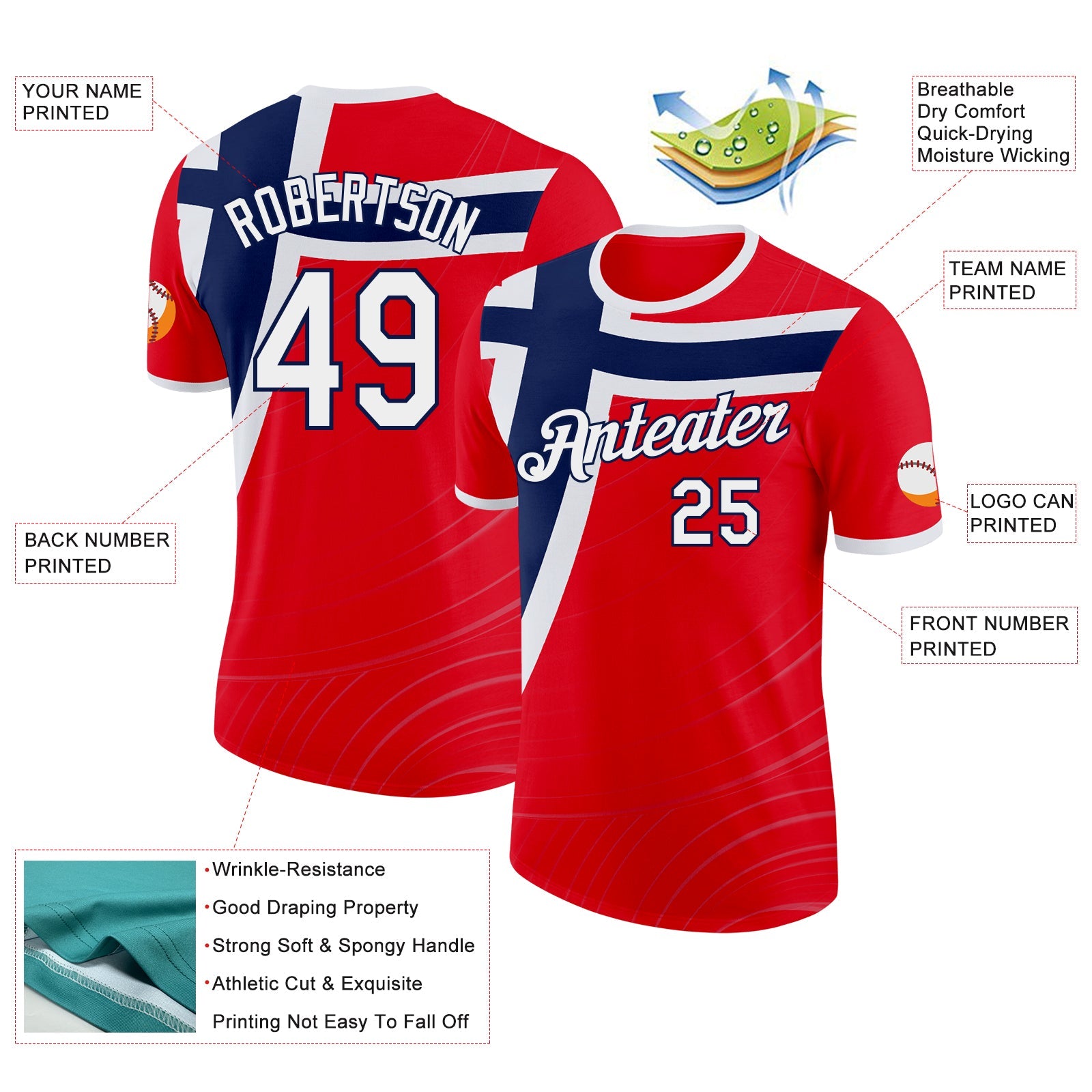 Custom Red White-Navy Norway Flag Performance T-Shirt view 2