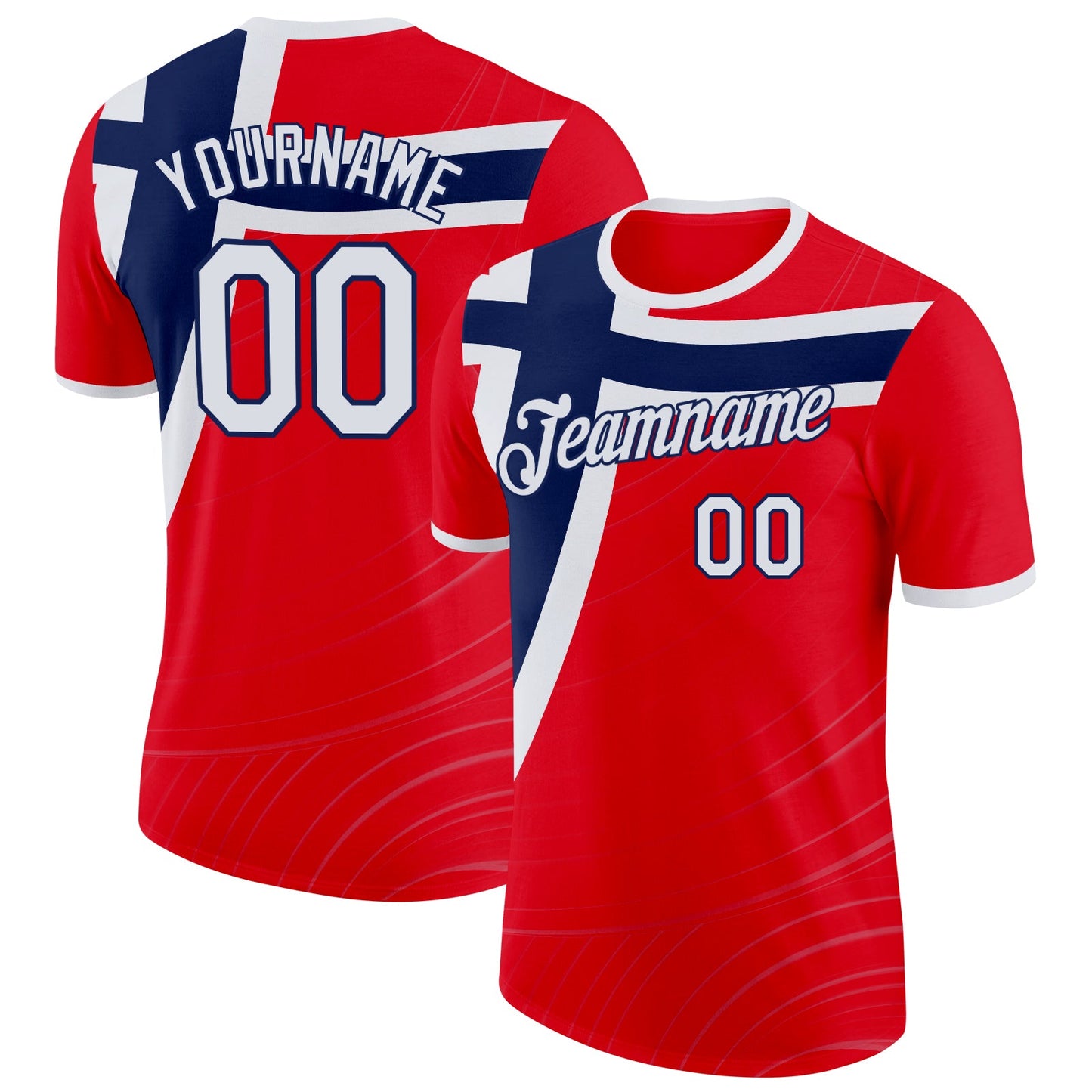 Custom Red White-Navy Norway Flag Performance T-Shirt - Main View