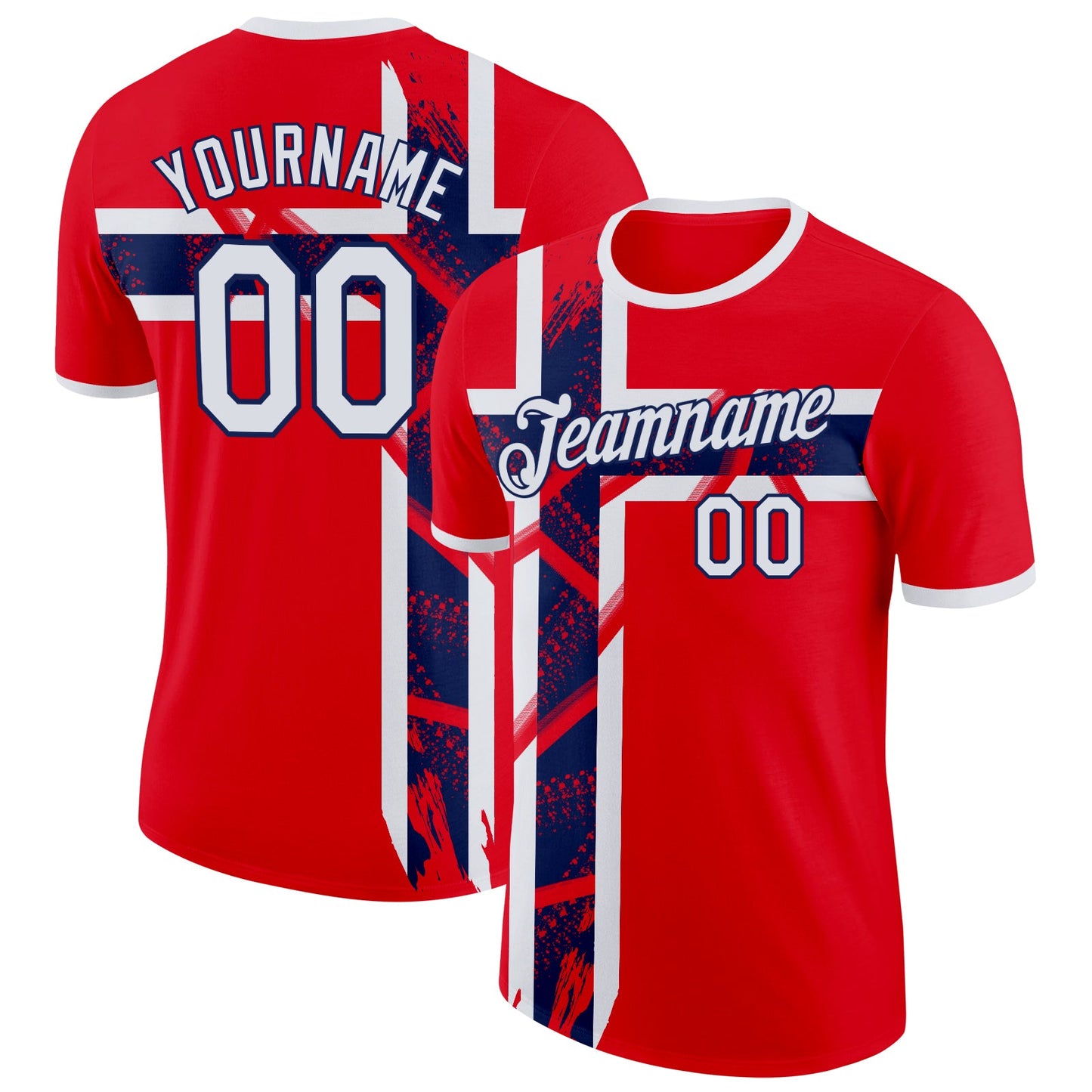 Custom Red White-Navy Norway Flag Performance T-Shirt - Main View