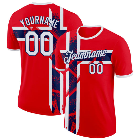 Custom Red White-Navy Norway Flag Performance T-Shirt - Main View