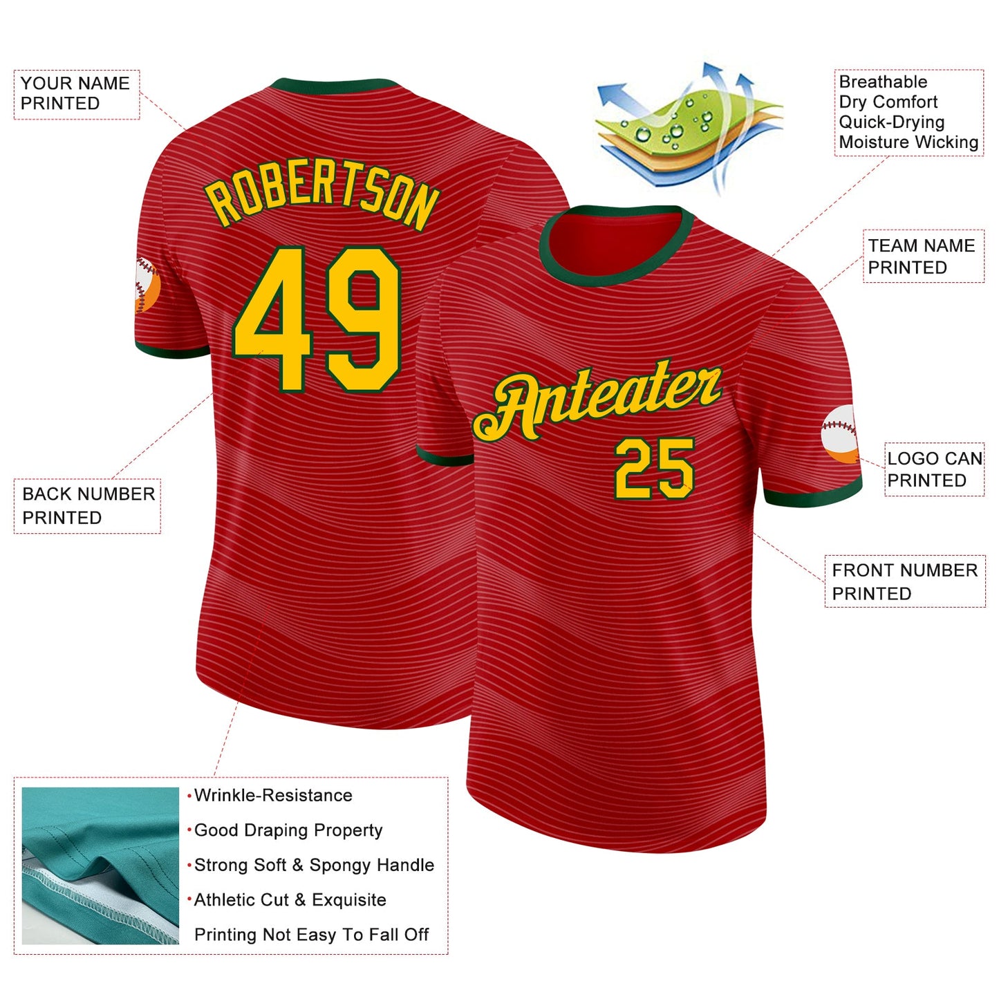 Custom Red Yellow-Green Portugal Wave Performance T-Shirt view 2