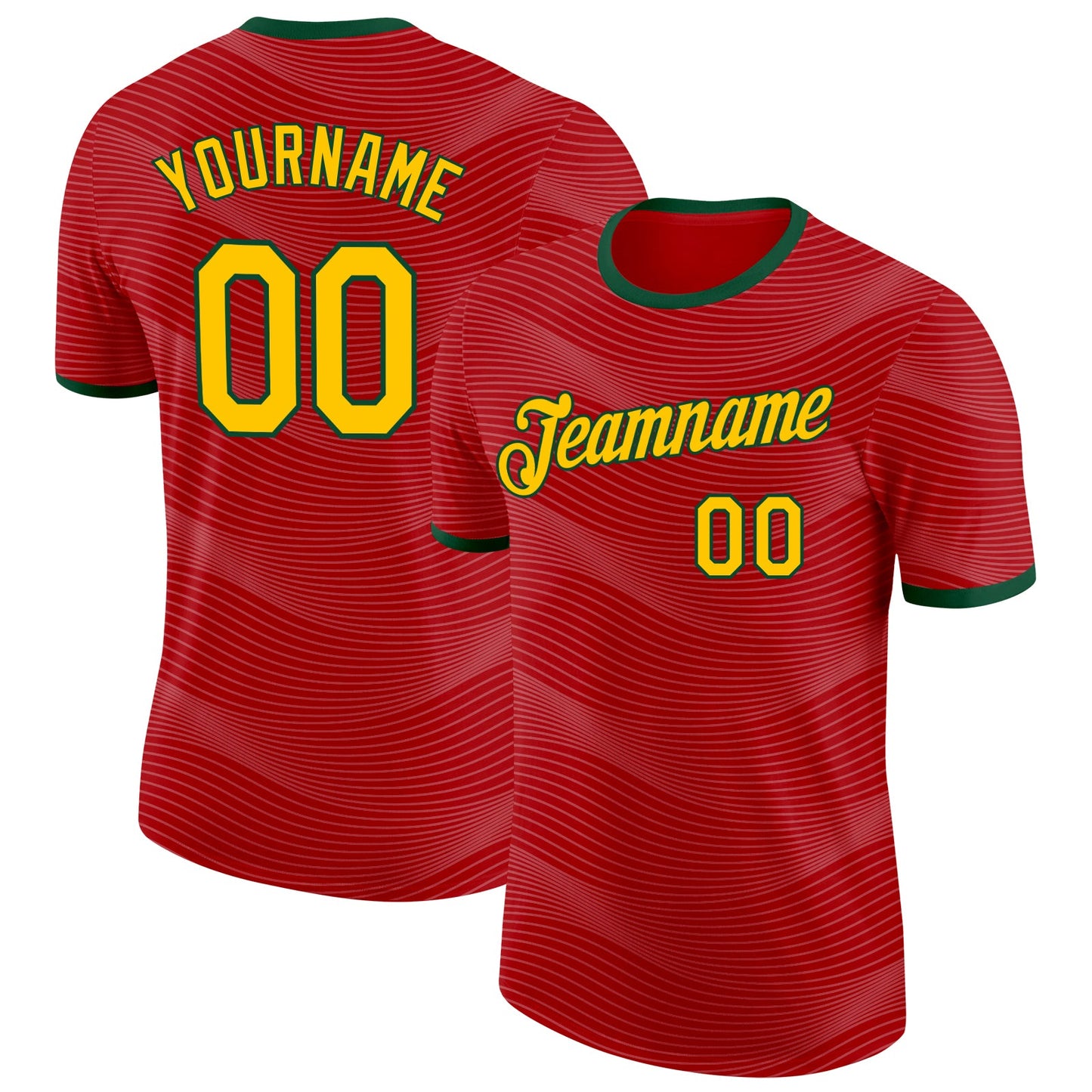 Custom Red Yellow-Green Portugal Wave Performance T-Shirt - Main View