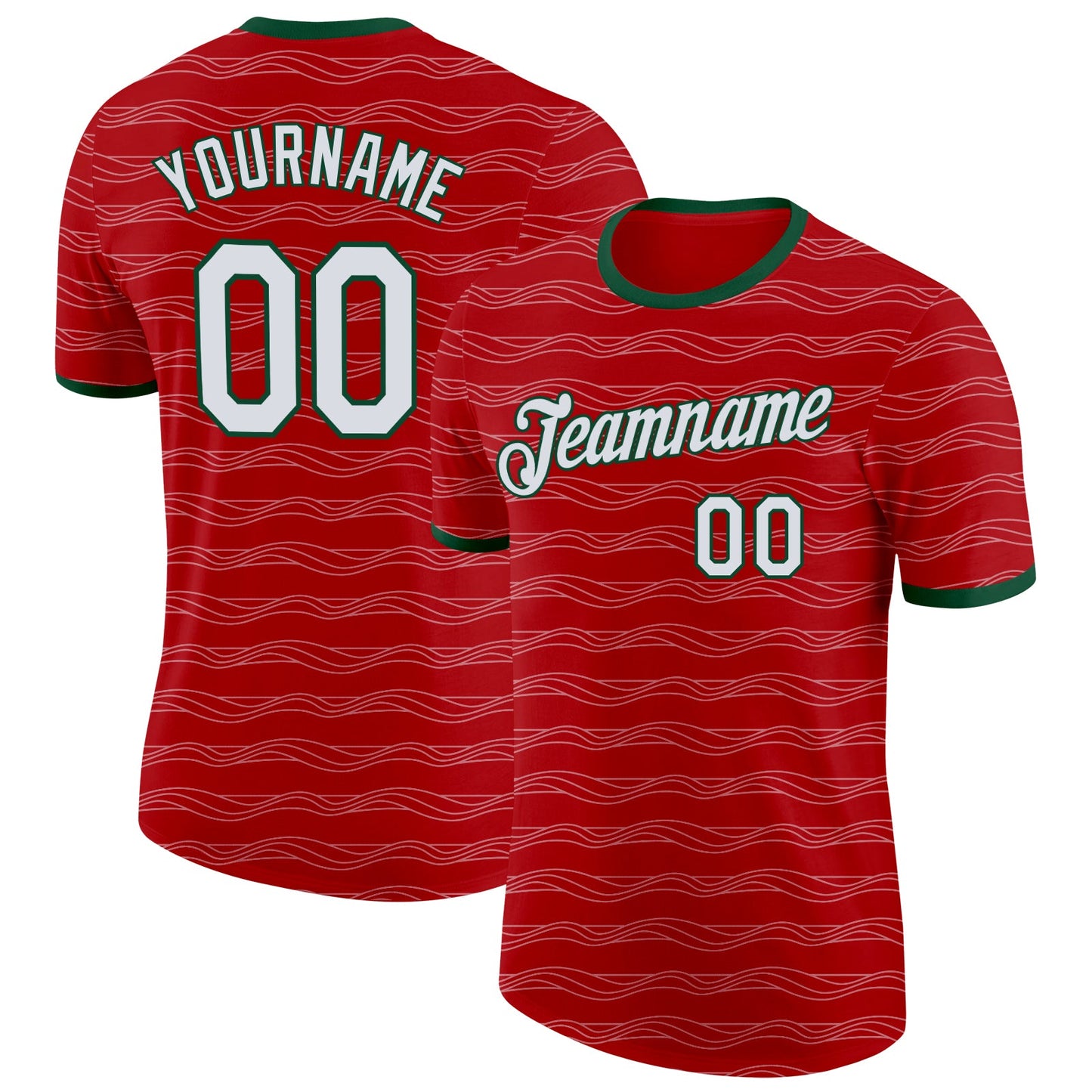 Custom Red White-Green Portugal Wave Performance T-Shirt - Main View