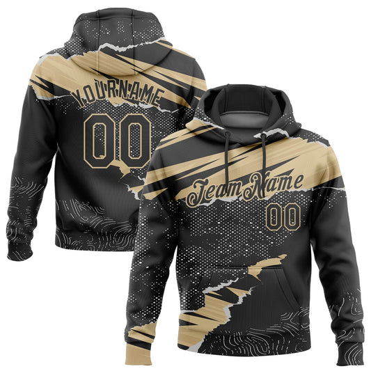 Custom Stitched Black Vegas Gold 3D Pattern Design Torn Paper Style Sports Pullover Sweatshirt Hoodie - Main View