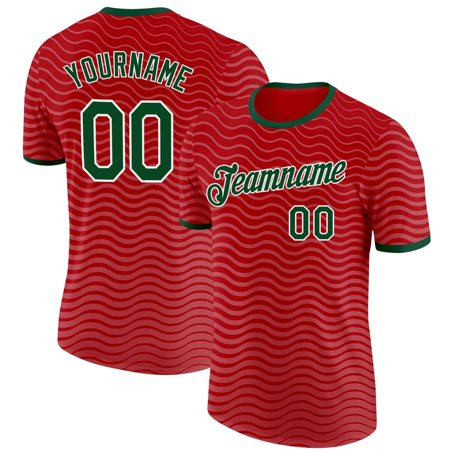 Custom Red Green-White Portugal Wave Performance T-Shirt - Main View