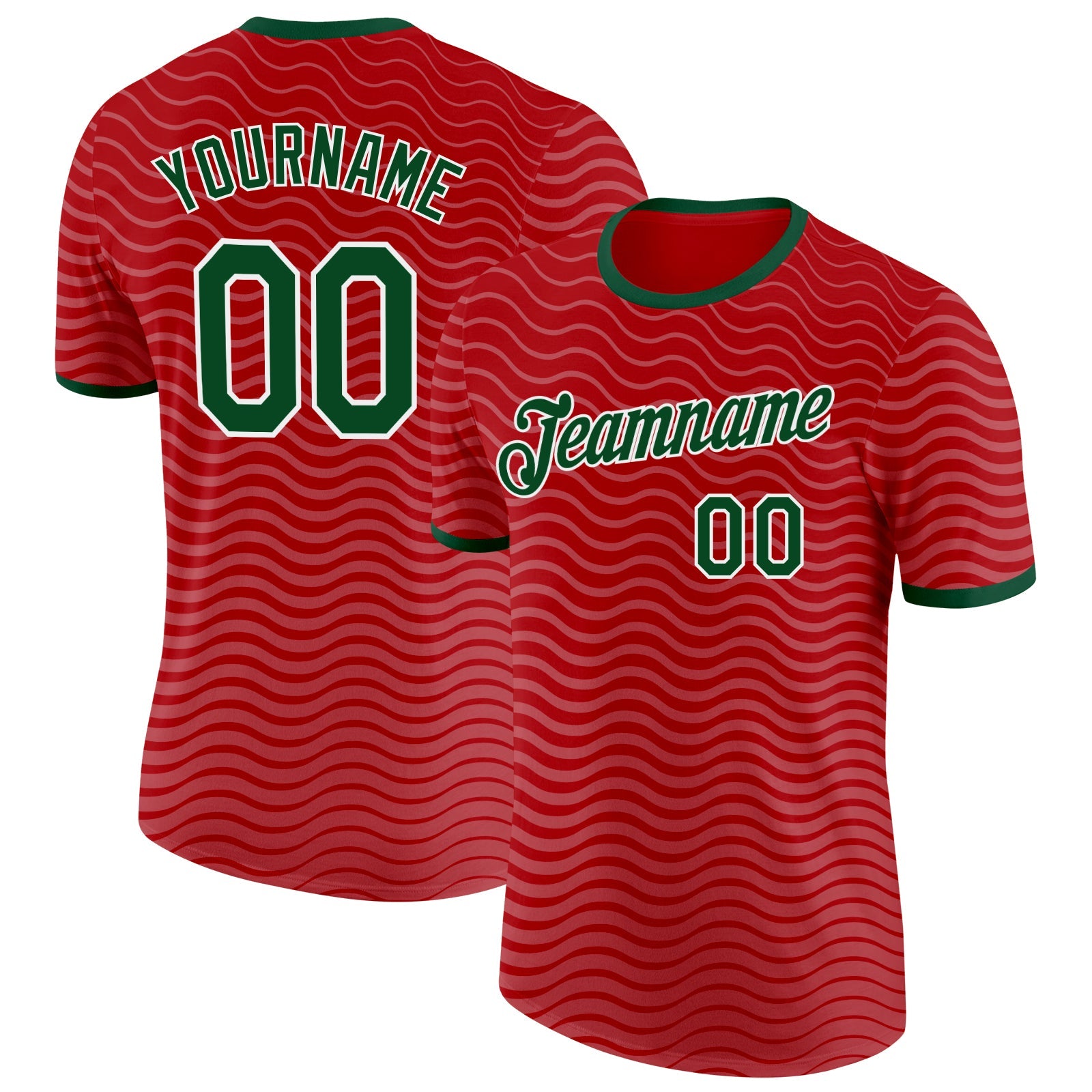 Custom Red Green-White Portugal Wave Performance T-Shirt - Main View