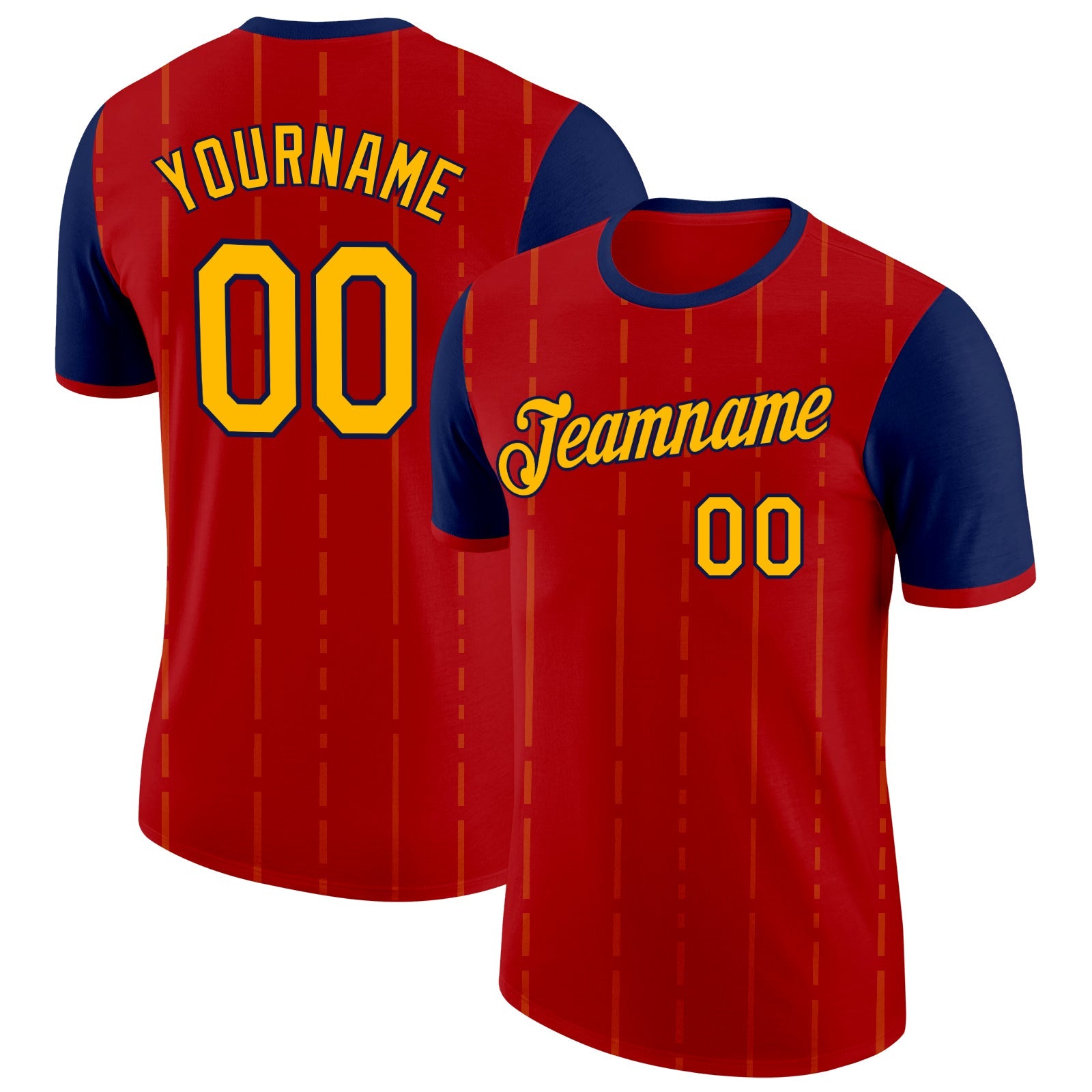 Custom Red Gold-Navy Spain Pinstripe Performance T-Shirt - Main View