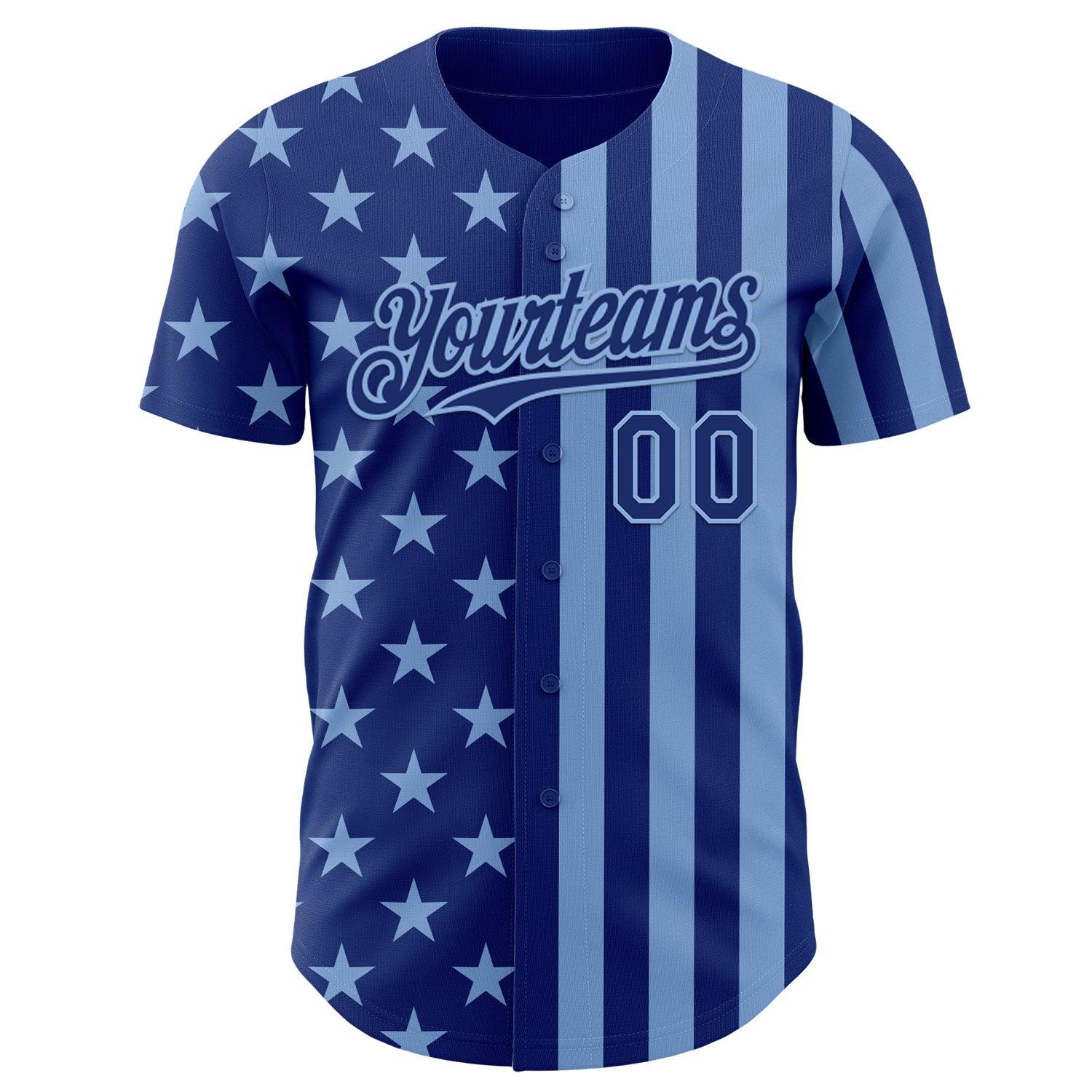 Custom Royal-Light Blue USA Flag Patriotic Split Stars and Stripes Authentic Baseball Jersey view 2