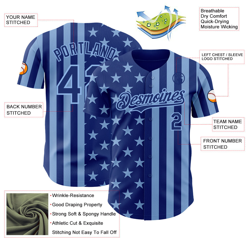 Custom Royal-Light Blue USA Flag Patriotic Split Stars and Stripes Authentic Baseball Jersey view 3
