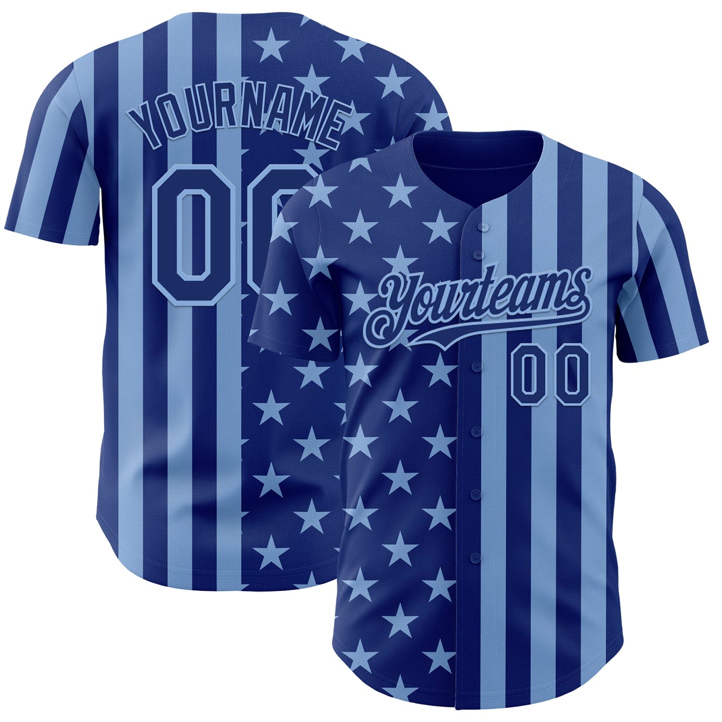 Custom Royal-Light Blue USA Flag Patriotic Split Stars and Stripes Authentic Baseball Jersey - Main View