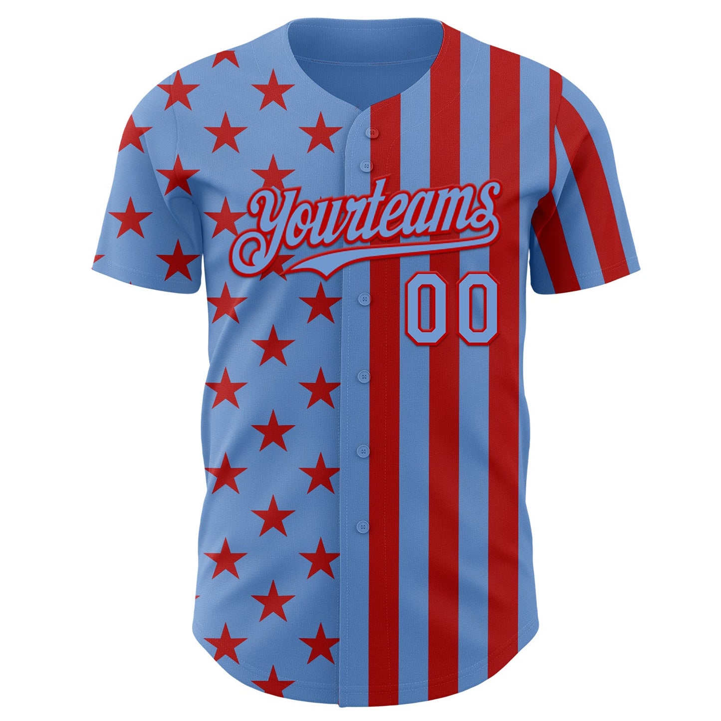 Custom Powder Blue-Red USA Flag Patriotic Split Stars and Stripes Authentic Baseball Jersey view 2