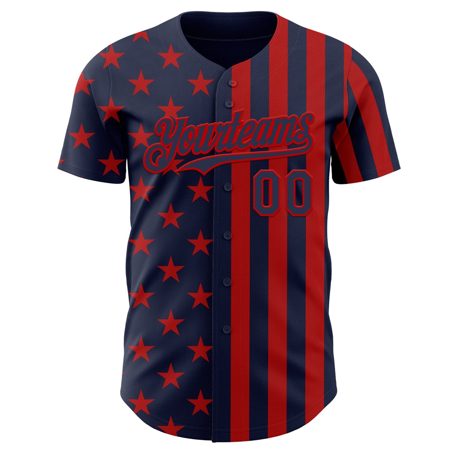 Custom Navy-Red USA Flag Patriotic Split Stars and Stripes Authentic Baseball Jersey view 2