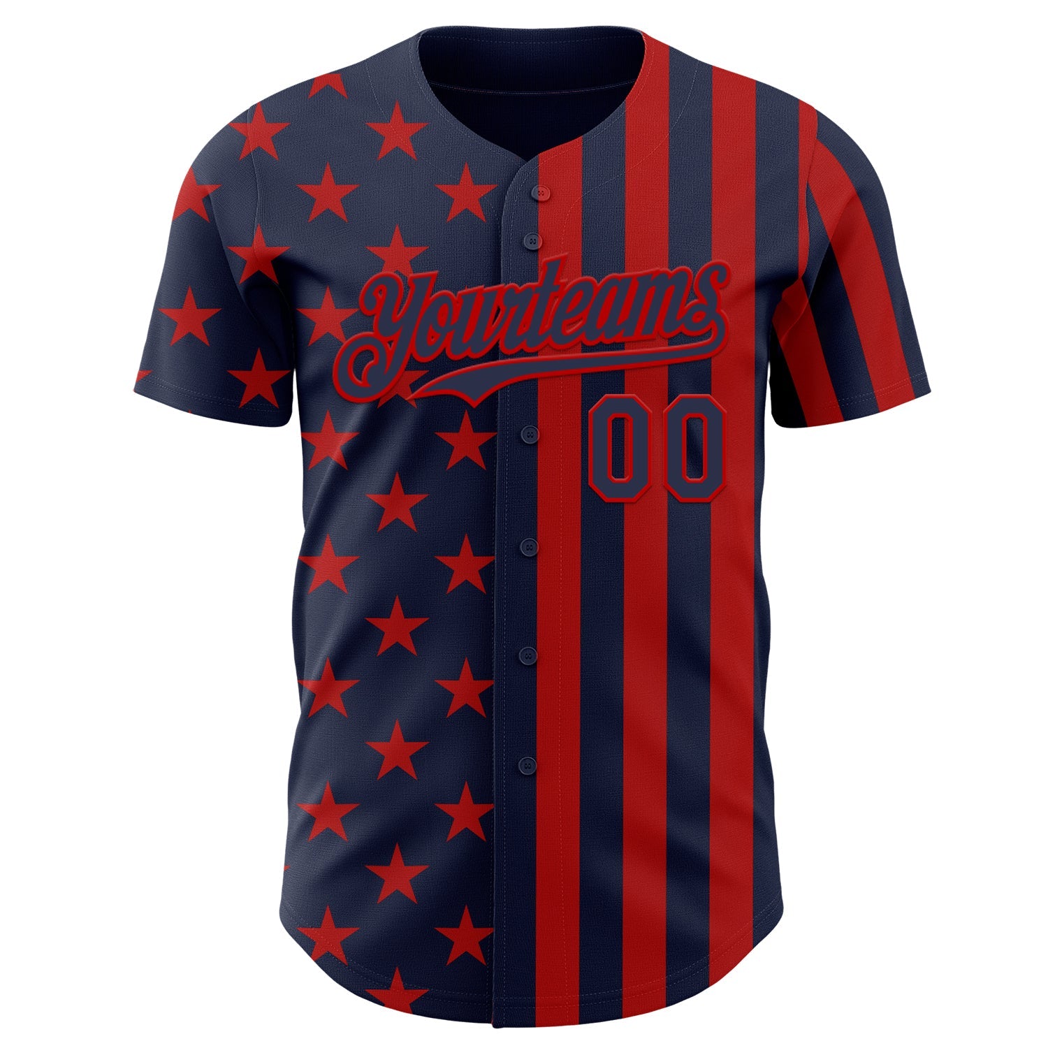 Custom Navy-Red USA Flag Patriotic Split Stars and Stripes Authentic Baseball Jersey view 2