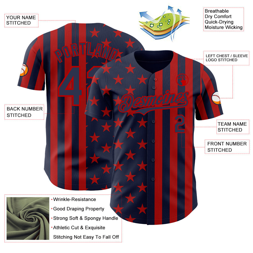 Custom Navy-Red USA Flag Patriotic Split Stars and Stripes Authentic Baseball Jersey view 3