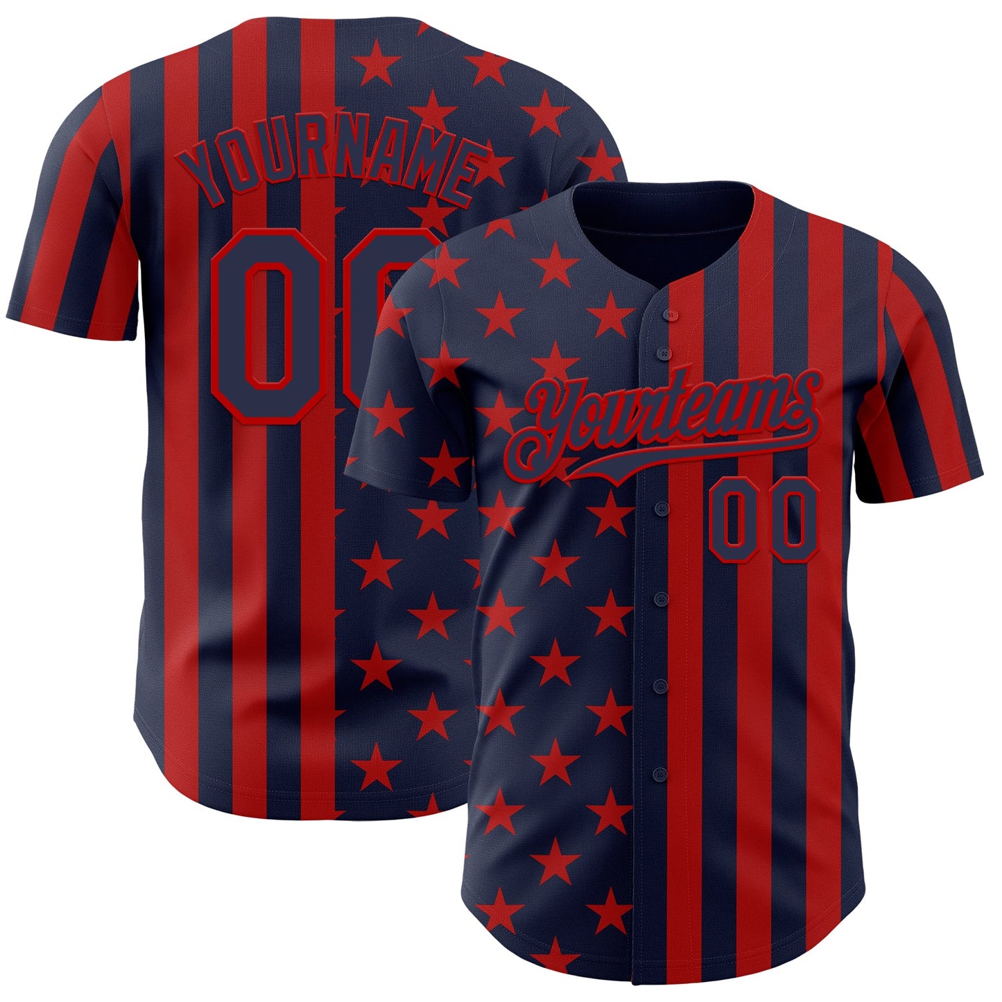 Custom Navy-Red USA Flag Patriotic Split Stars and Stripes Authentic Baseball Jersey - Main View
