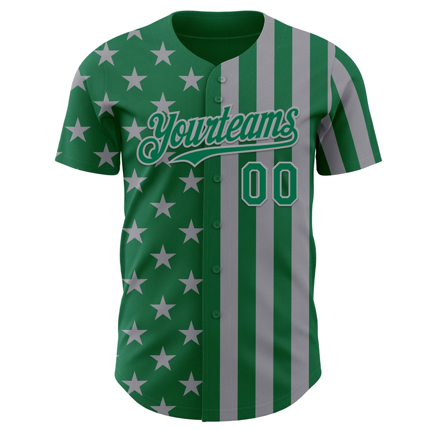 Custom Kelly Green-Gray USA Flag Patriotic Split Stars and Stripes Authentic Baseball Jersey view 2