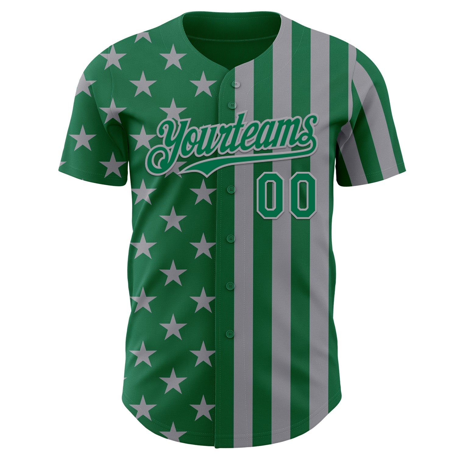 Custom Kelly Green-Gray USA Flag Patriotic Split Stars and Stripes Authentic Baseball Jersey view 2