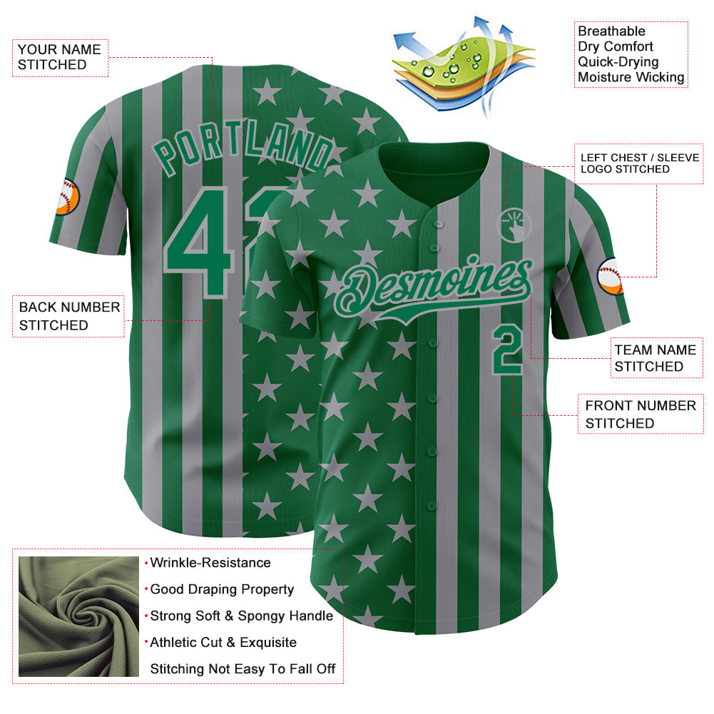 Custom Kelly Green-Gray USA Flag Patriotic Split Stars and Stripes Authentic Baseball Jersey view 3