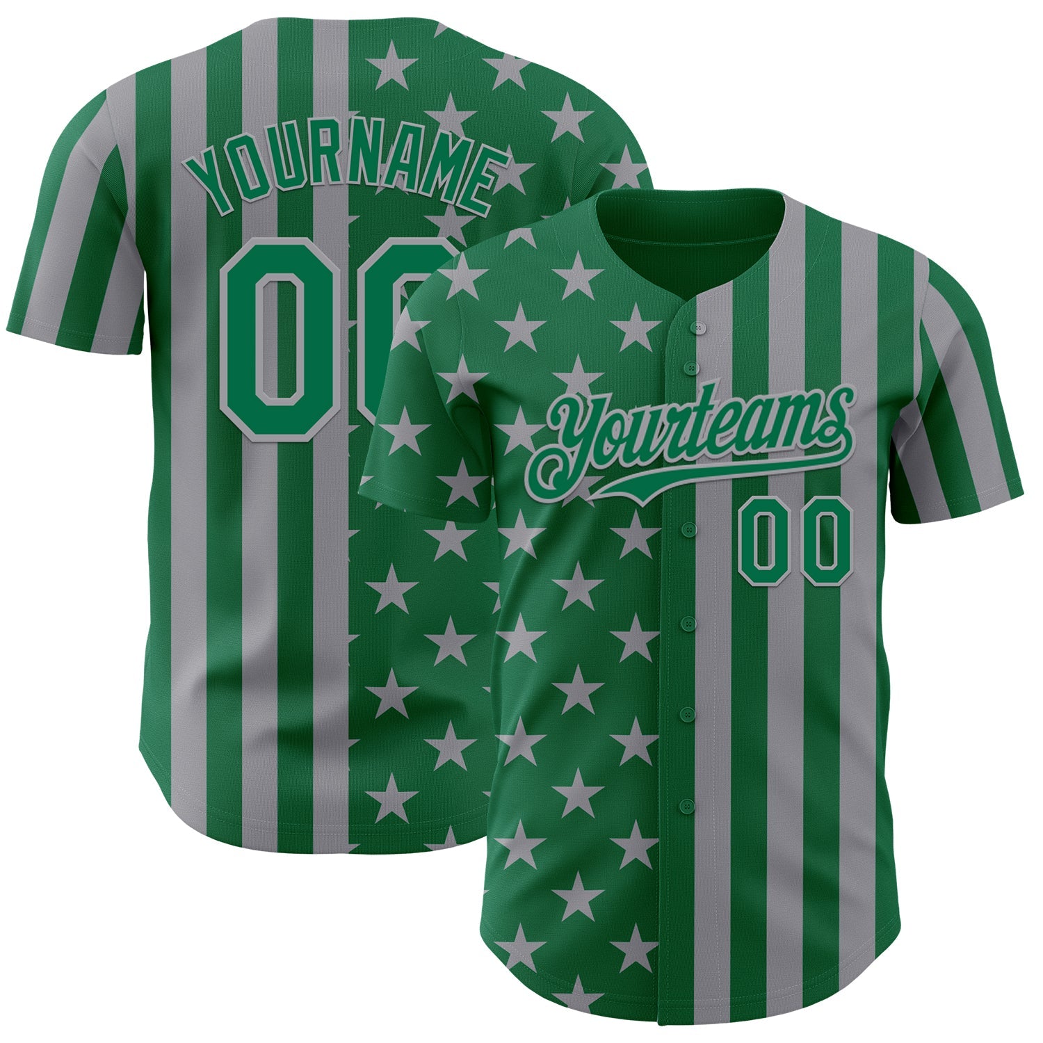 Custom Kelly Green-Gray USA Flag Patriotic Split Stars and Stripes Authentic Baseball Jersey - Main View