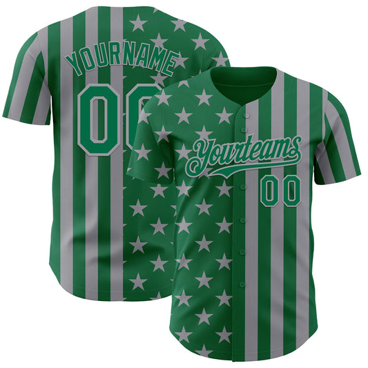 Custom Kelly Green-Gray USA Flag Patriotic Split Stars and Stripes Authentic Baseball Jersey - Main View