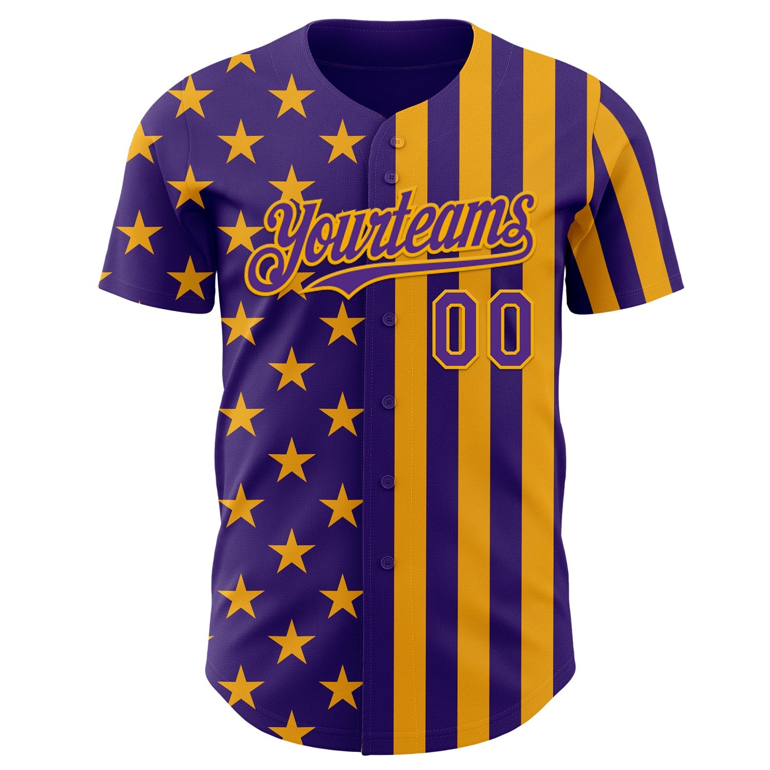 Custom Purple-Gold USA Flag Patriotic Split Stars and Stripes Authentic Baseball Jersey view 2