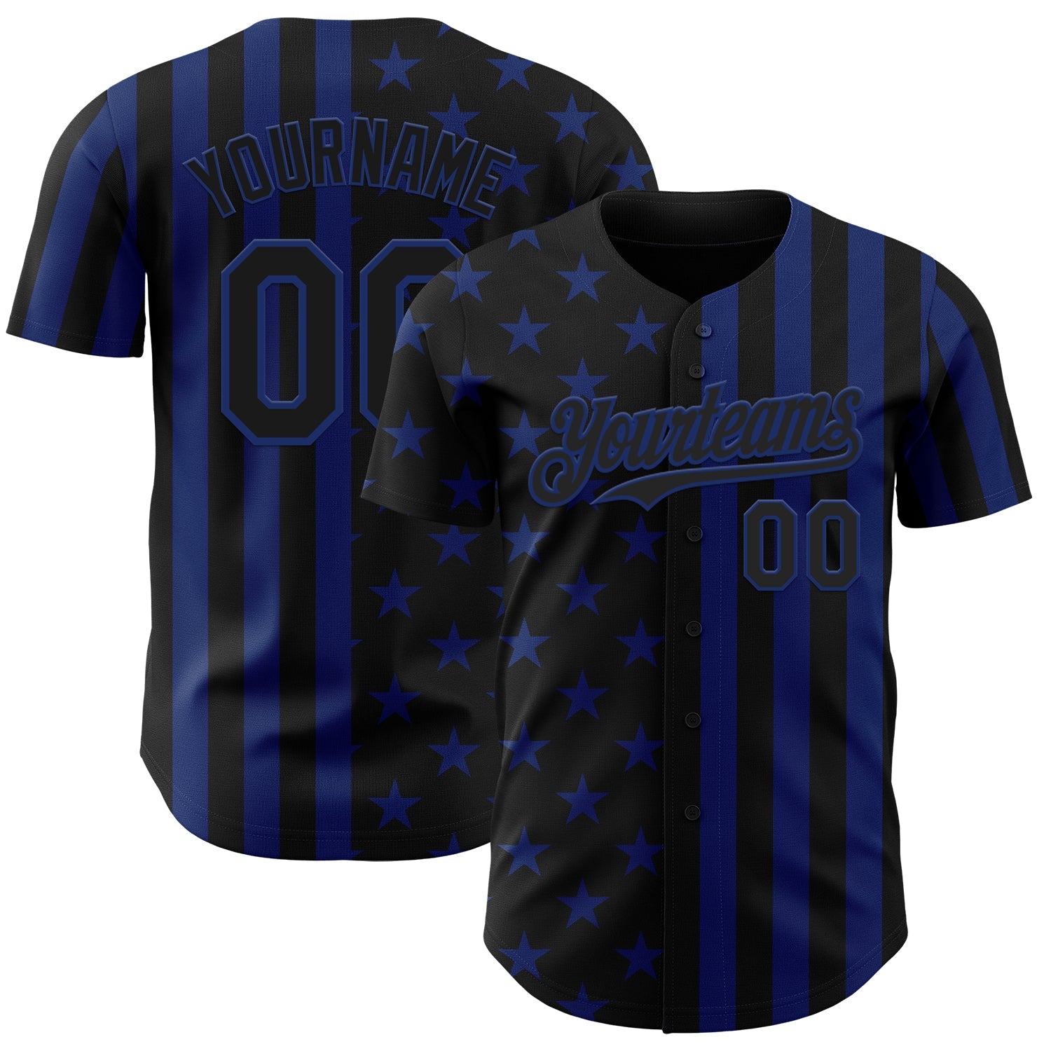 Custom Black-Royal USA Flag Patriotic Split Stars and Stripes Authentic Baseball Jersey - Main View