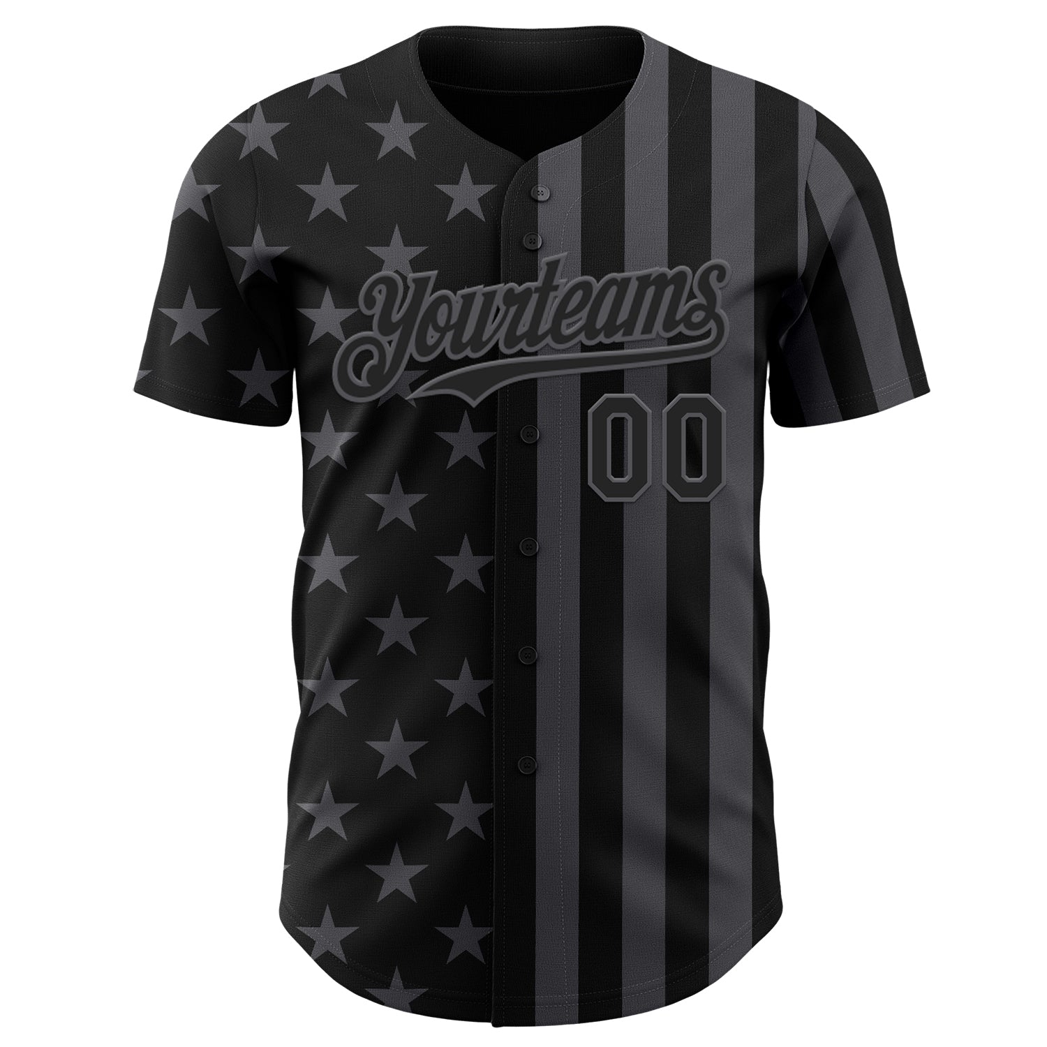 Custom Black-Steel Gray USA Flag Patriotic Split Stars and Stripes Authentic Baseball Jersey view 2
