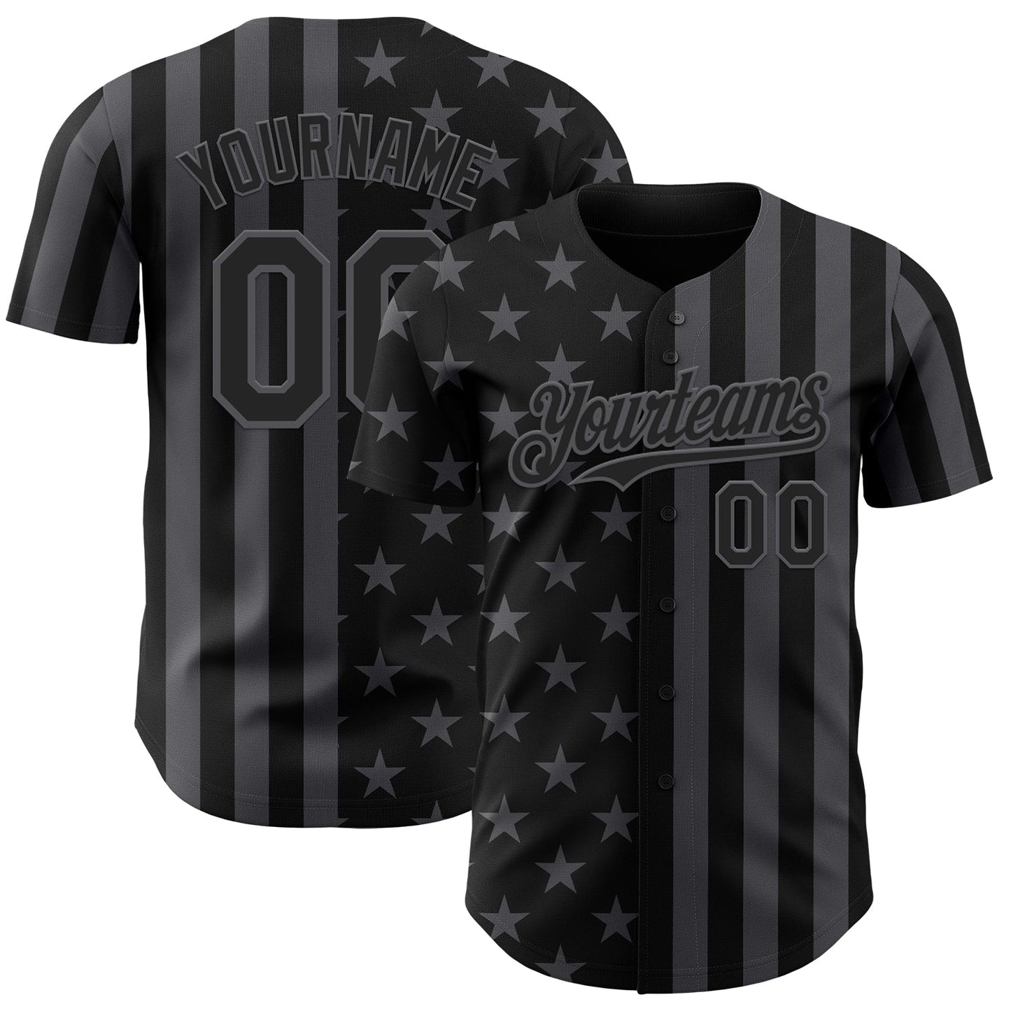 Custom Black-Steel Gray USA Flag Patriotic Split Stars and Stripes Authentic Baseball Jersey - Main View