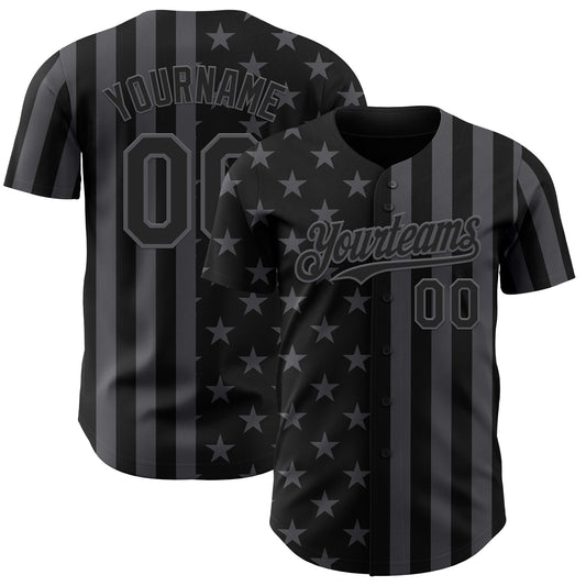 Custom Black-Steel Gray USA Flag Patriotic Split Stars and Stripes Authentic Baseball Jersey - Main View