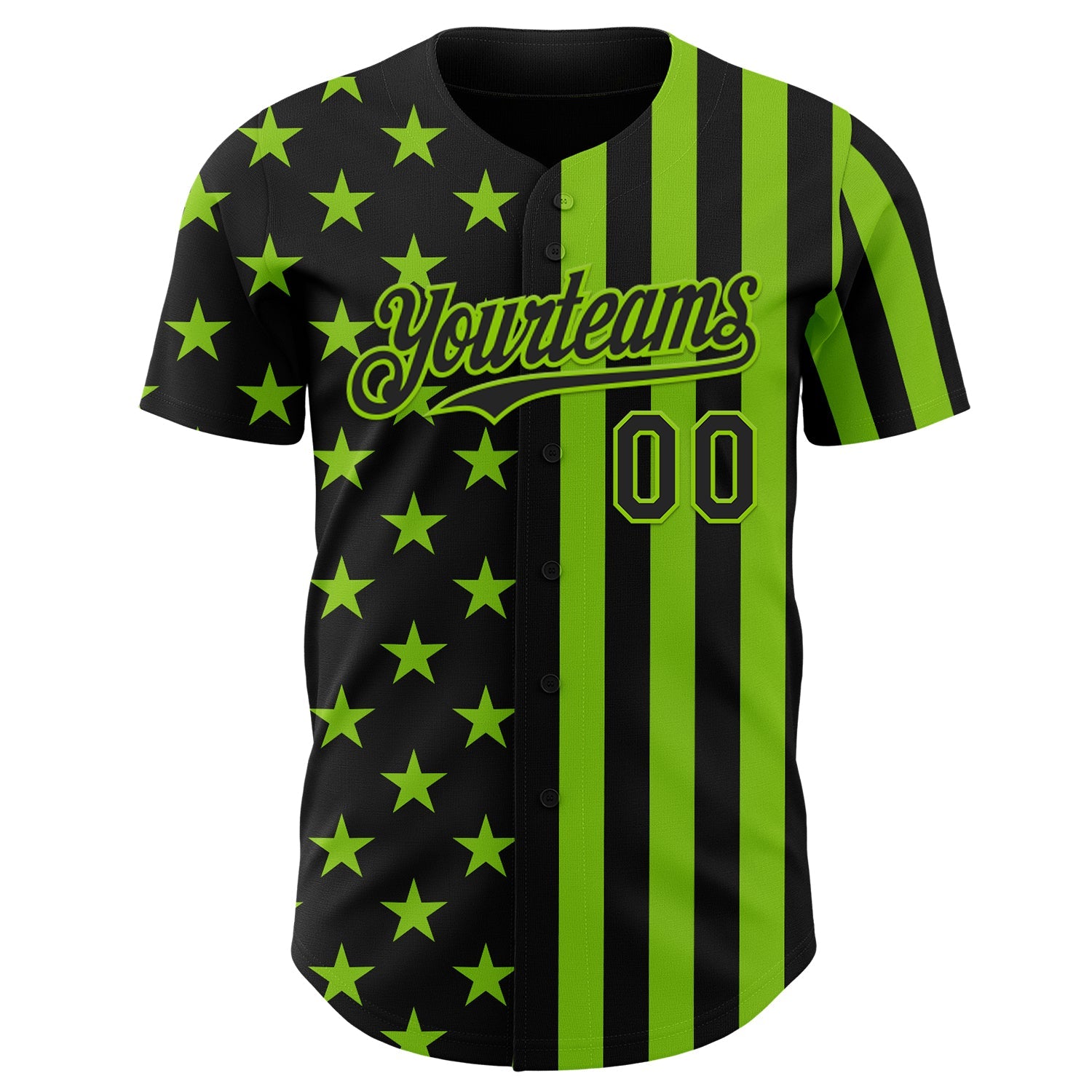 Custom Black-Neon Green USA Flag Patriotic Split Stars and Stripes Authentic Baseball Jersey view 2