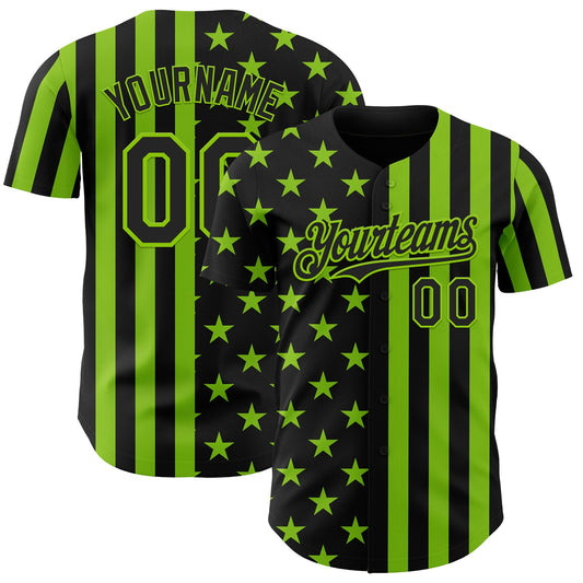 Custom Black-Neon Green USA Flag Patriotic Split Stars and Stripes Authentic Baseball Jersey - Main View