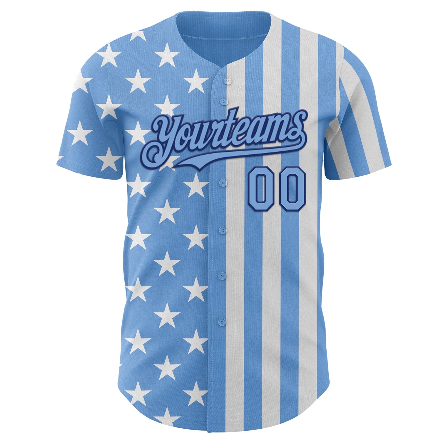 Custom Light Blue White-Royal USA Flag Patriotic Split Stars and Stripes Authentic Baseball Jersey view 2