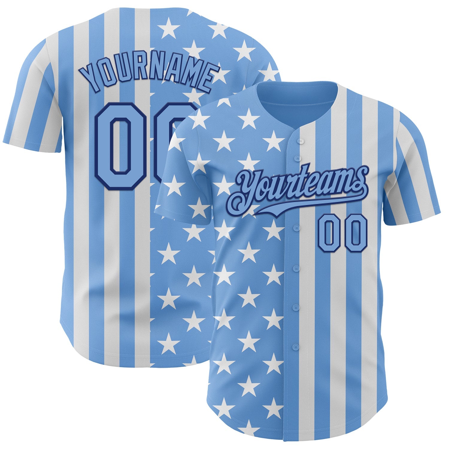 Custom Light Blue White-Royal USA Flag Patriotic Split Stars and Stripes Authentic Baseball Jersey - Main View