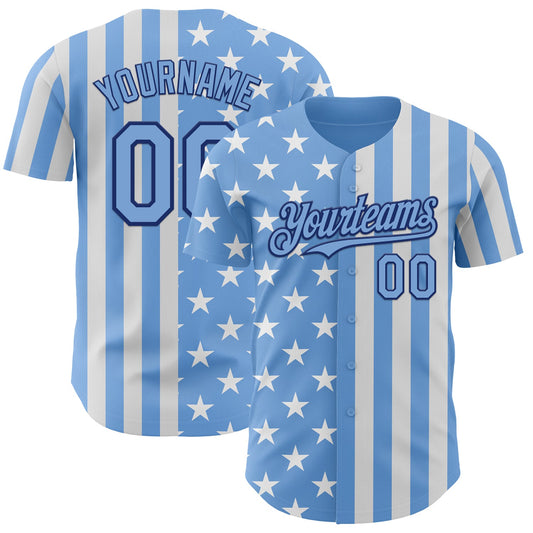 Custom Light Blue White-Royal USA Flag Patriotic Split Stars and Stripes Authentic Baseball Jersey - Main View