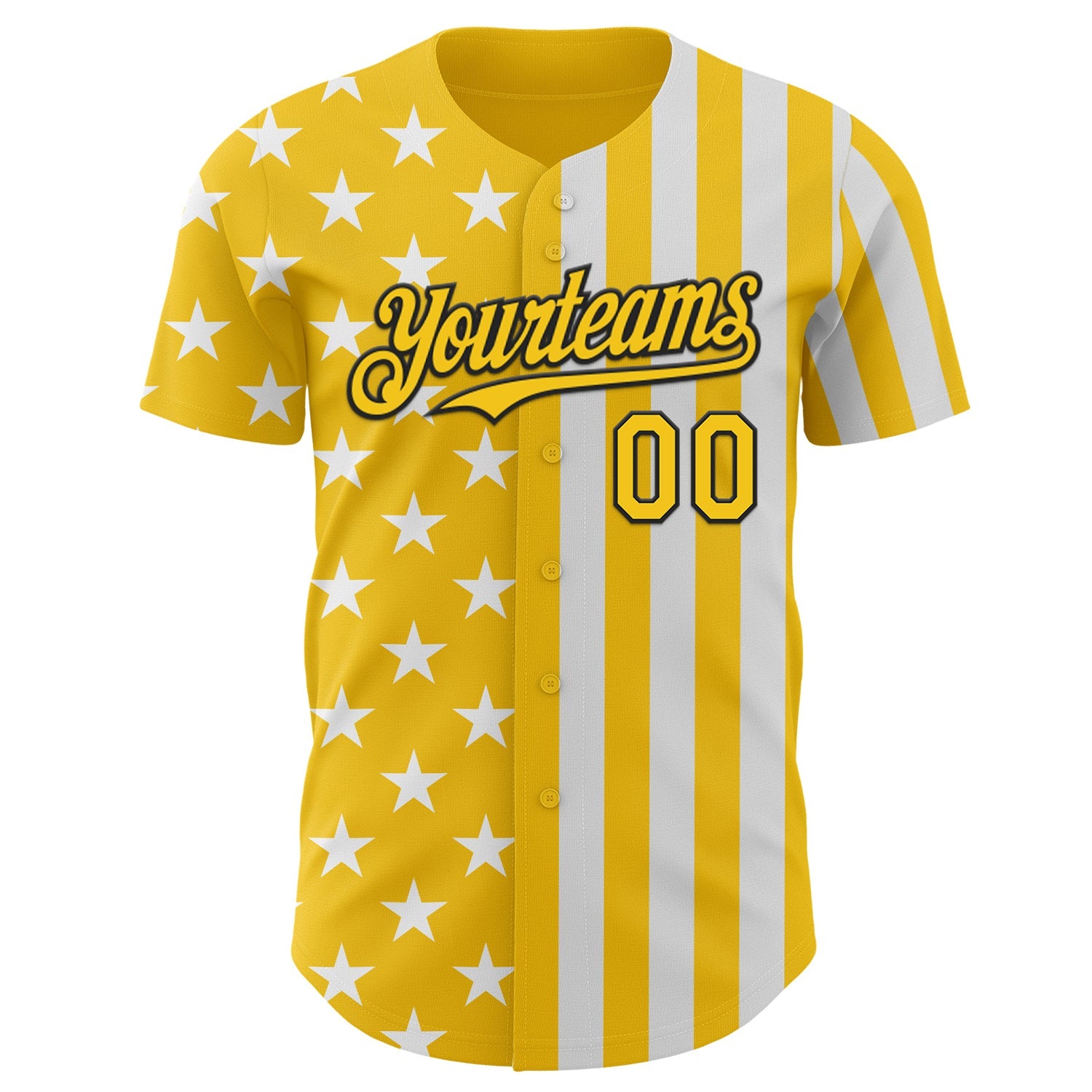 Custom Yellow White-Black USA Flag Patriotic Split Stars and Stripes Authentic Baseball Jersey view 2