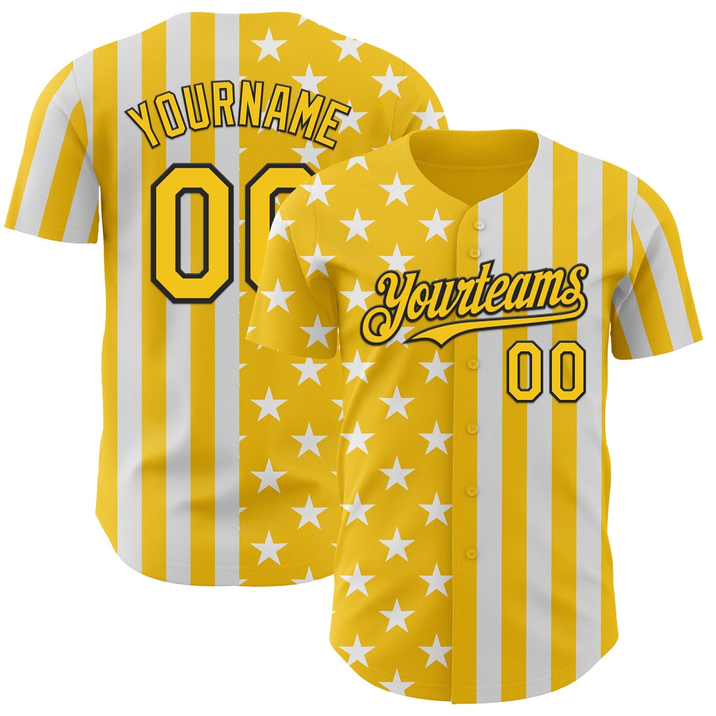 Custom Yellow White-Black USA Flag Patriotic Split Stars and Stripes Authentic Baseball Jersey - Main View