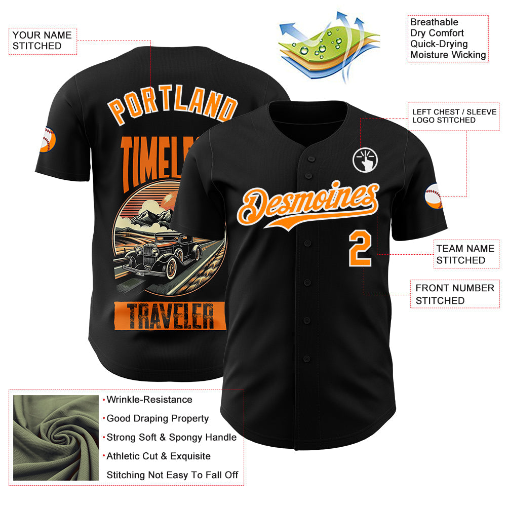Custom Black Bay Orange-White Route 66 Americana Road Trip Authentic Baseball Jersey view 3