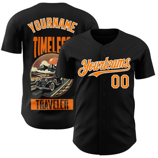 Custom Black Bay Orange-White Route 66 Americana Road Trip Authentic Baseball Jersey - Main View