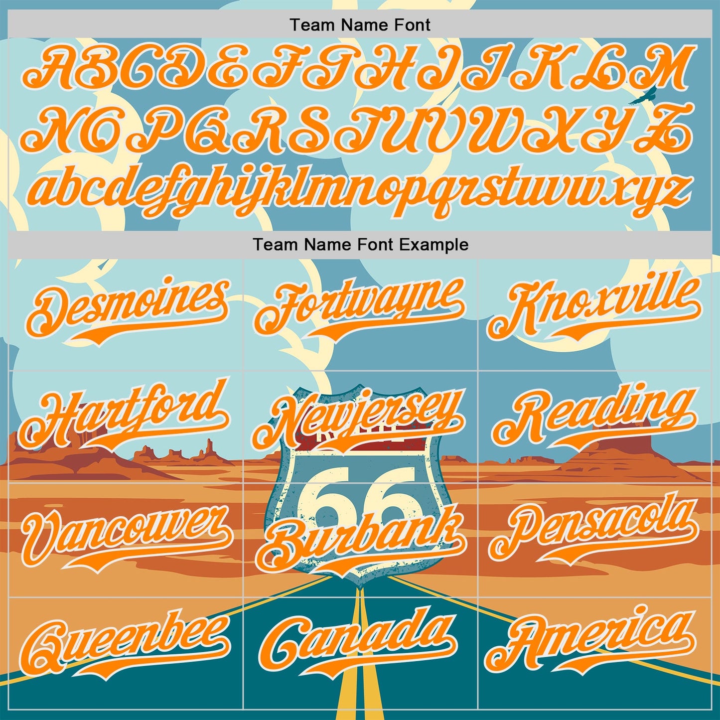 Custom Blue Bay Orange-White Route 66 Desert Americana Road Trip Authentic Baseball Jersey view 4