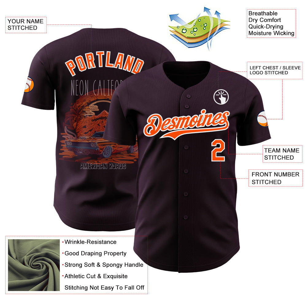 Custom Purple Orange-White Americana Road Trip Authentic Baseball Jersey view 3