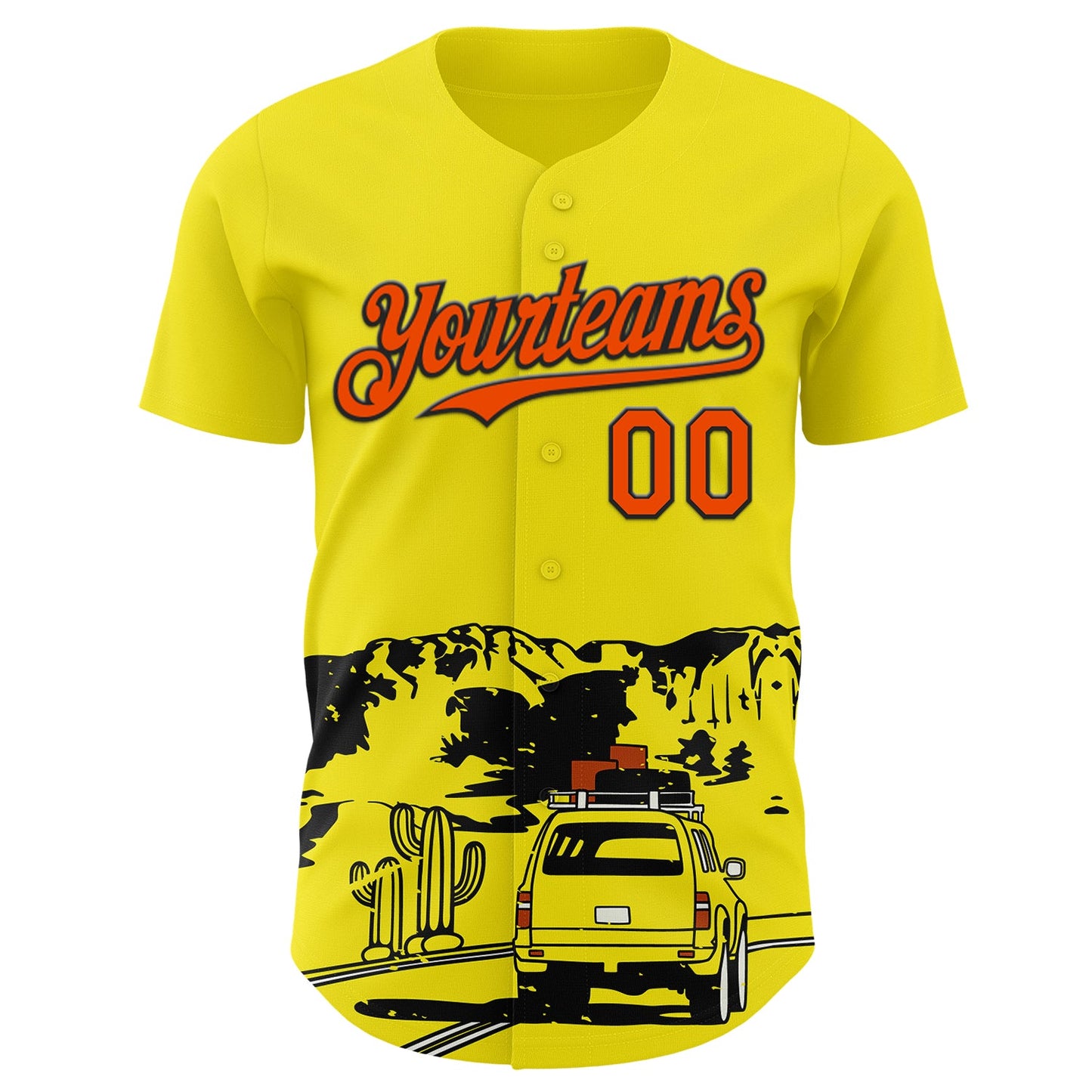 Custom Light Yellow Orange-Black Route 66 Desert Americana Road Trip Authentic Baseball Jersey view 2