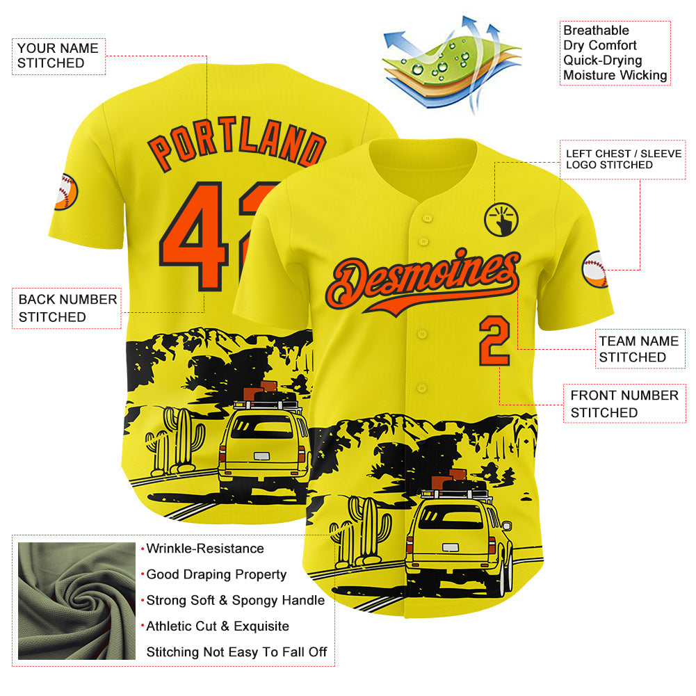 Custom Light Yellow Orange-Black Route 66 Desert Americana Road Trip Authentic Baseball Jersey view 3