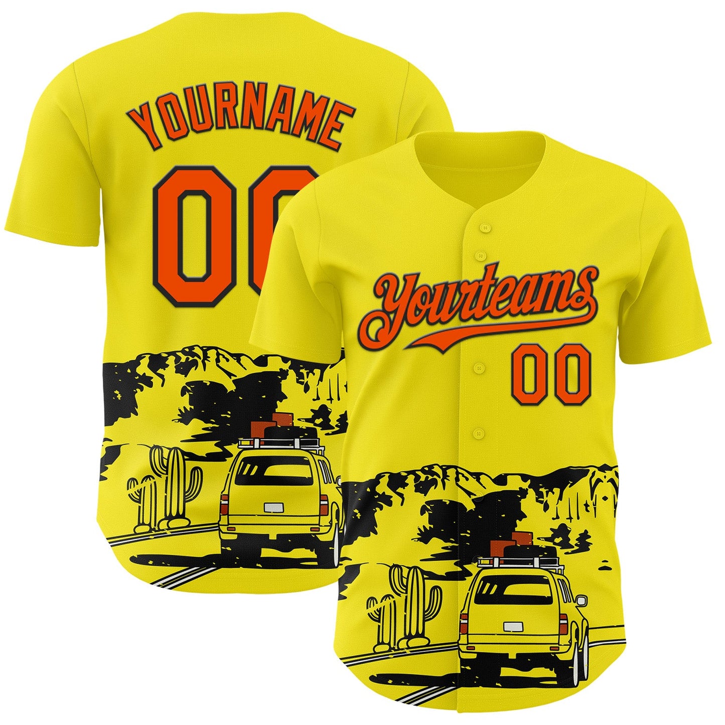 Custom Light Yellow Orange-Black Route 66 Desert Americana Road Trip Authentic Baseball Jersey - Main View