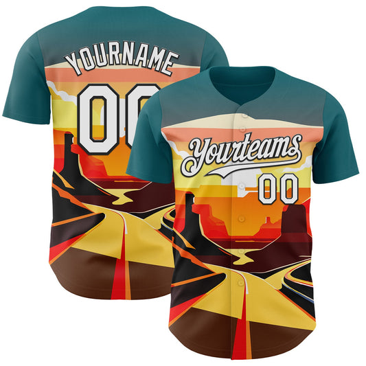 Custom Blue White-Black Route 66 Desert Americana Road Trip Authentic Baseball Jersey - Main View