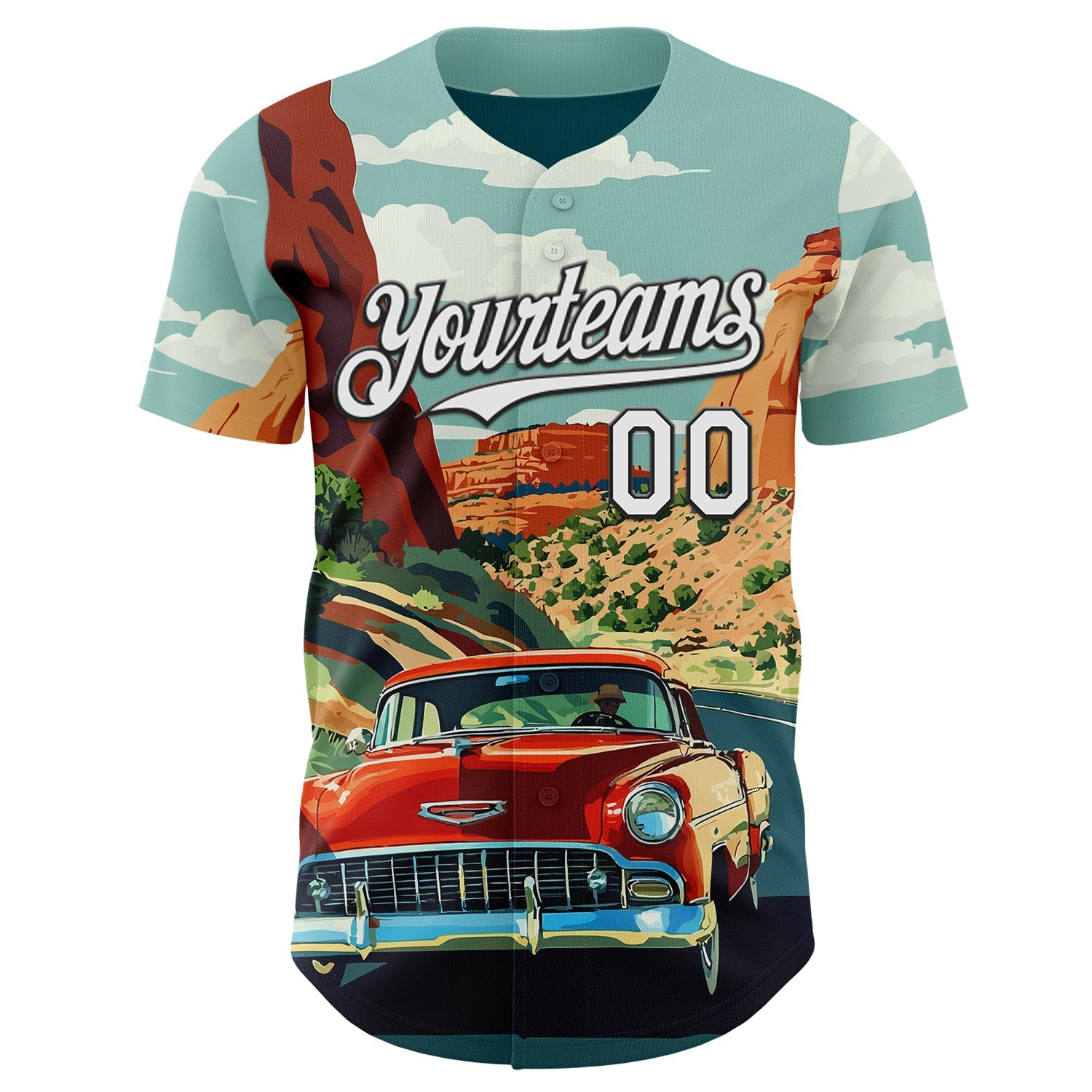 Custom Green White-Black Route 66 Americana Road Trip Authentic Baseball Jersey view 2