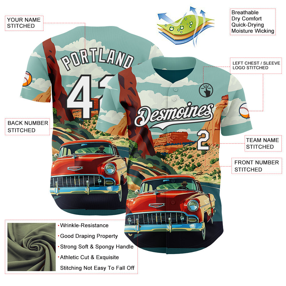 Custom Green White-Black Route 66 Americana Road Trip Authentic Baseball Jersey view 3